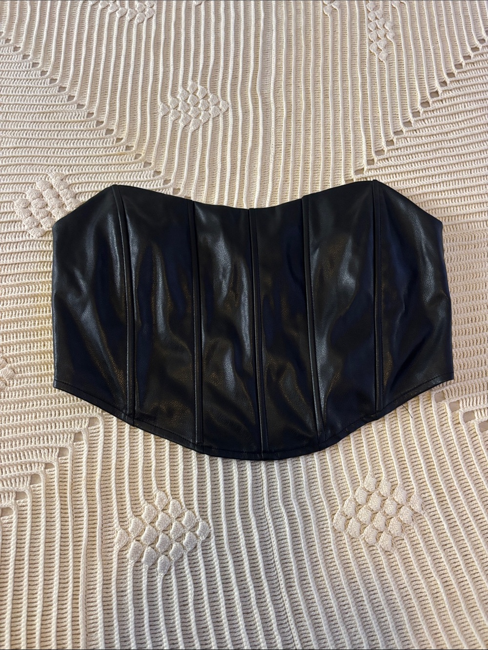 Black Faux Leather Strapless Corset Crop Top